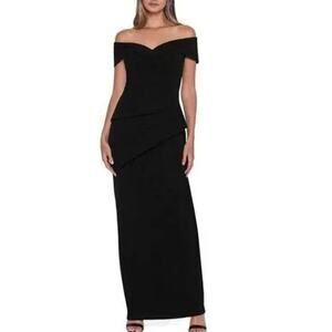 XScape Women's Navy Jovie Scuba Crepe Off The Shoulder Sheath Dress Size 10